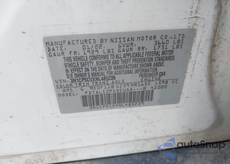 2022 Nissan Kicks Sv Xtronic Cvt from USA, damaged, VIN 3N1CP5CVXNL485239